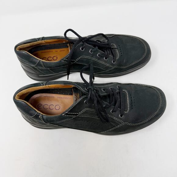 Ecco Mens 45 / US 11 Black Leather Remote Tie Oxford Shoes Shock Point Sole Work - Picture 4 of 13